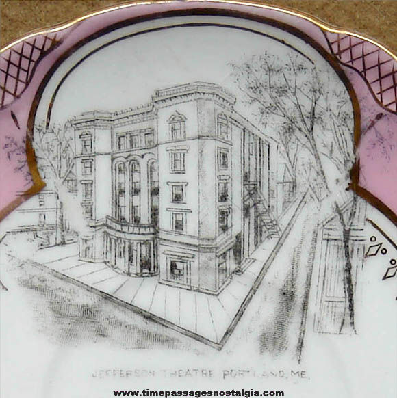 Colorful Old Jefferson Theatre Portland Maine Advertising Souvenir China Plate