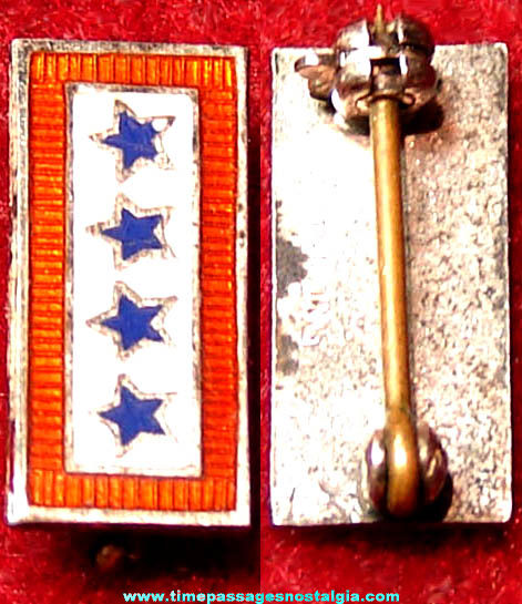 Small Old Enameled Sterling Silver Four Star Home Front Service Flag Pin