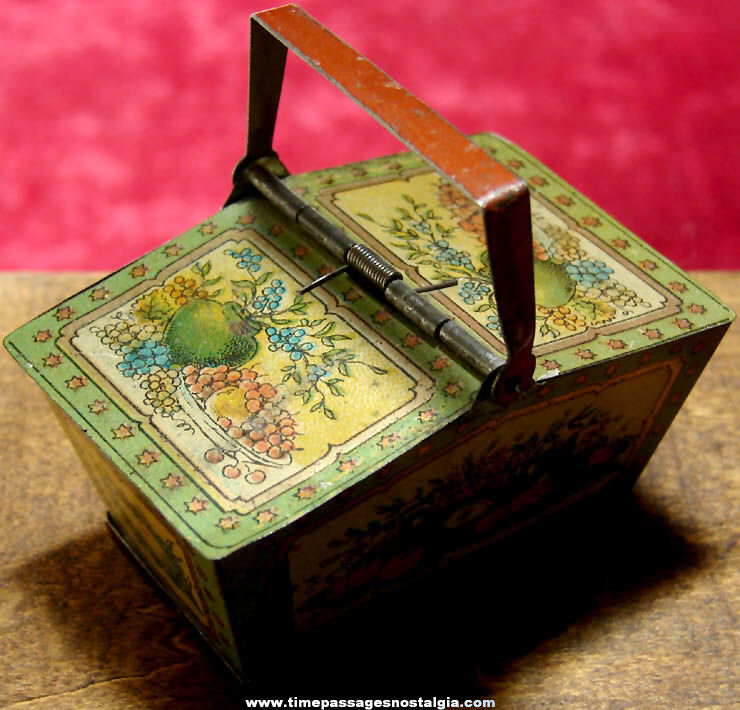 Early Lithographed Tin Miniature Penny Toy Picnic Basket