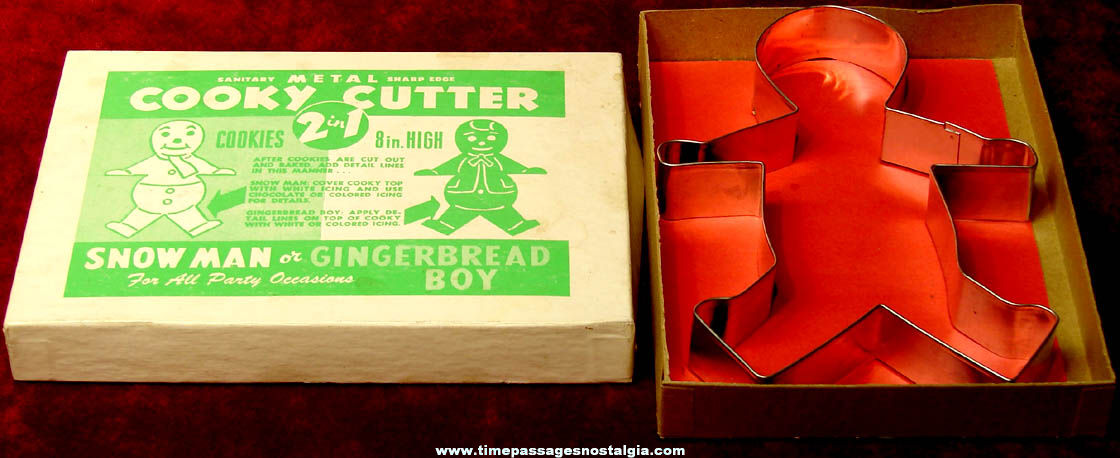 Old Boxed 2 in 1 Snow Man & Gingerbread Boy Metal Cookie Cutter