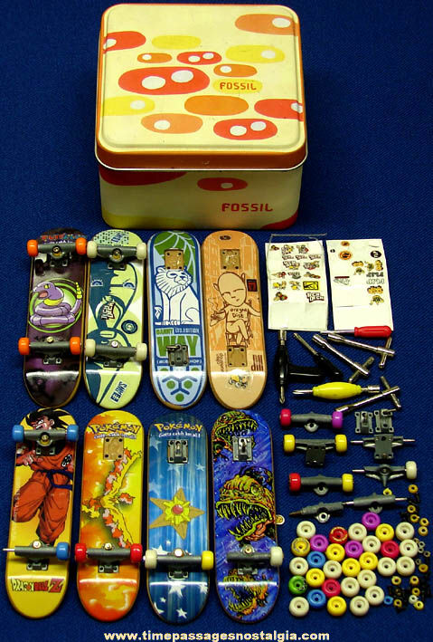 (8) Miniature Tech Deck Toy Skateboards, Parts, Tools, & Decals