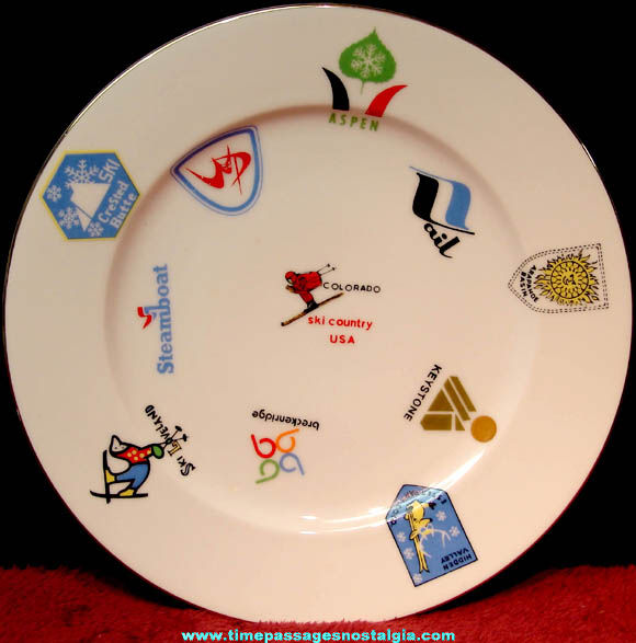 Colorful Old Colorado Ski Resort Logos Advertising Souvenir Plate