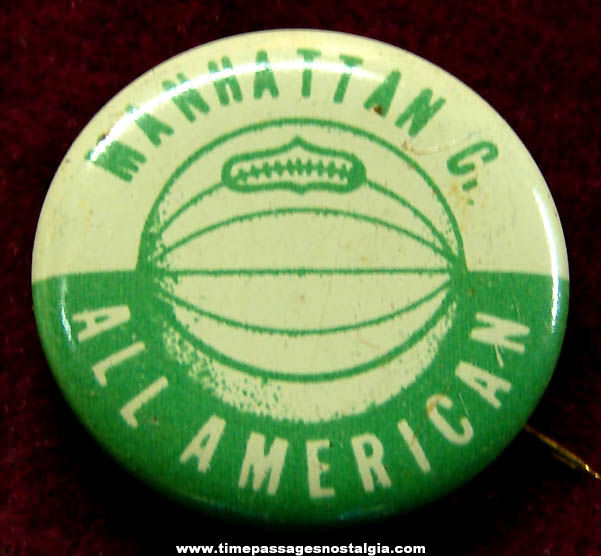 Old Manhattan College All American Basketball Sports Advertising Pin Back Button