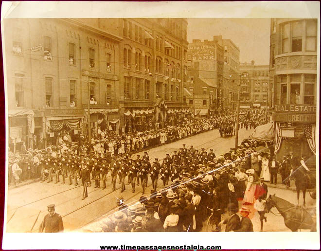 Large Old Lowell Massachusetts Parade Photograph with Marching U.S. Army