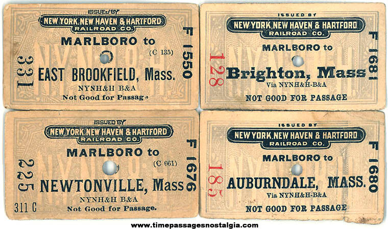 (4) Different Old New York New Haven & Hartford Railroad Train Tickets