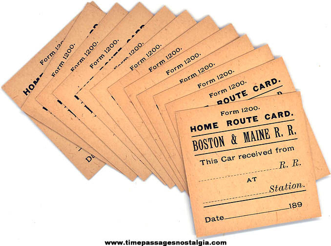 (12) Unused 1890s Boston & Maine Railroad Train Home Route Card Tickets