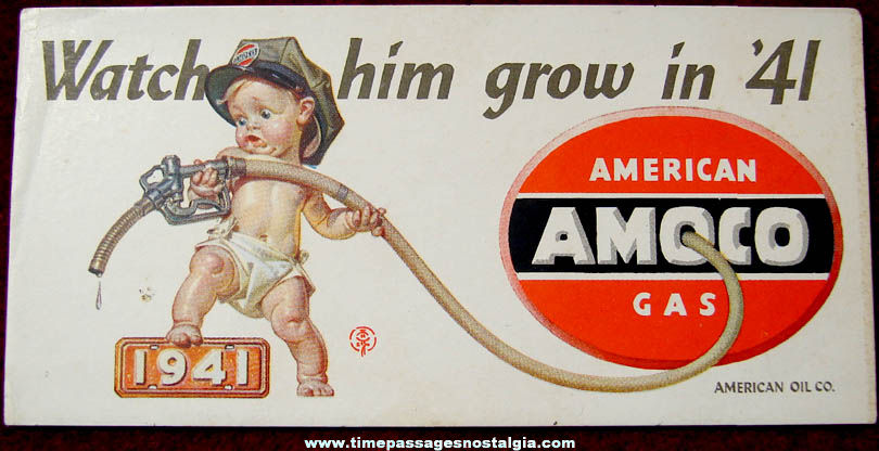 Colorful 1941 Amoco Gasoline Advertising Premium Ink Pen Blotter