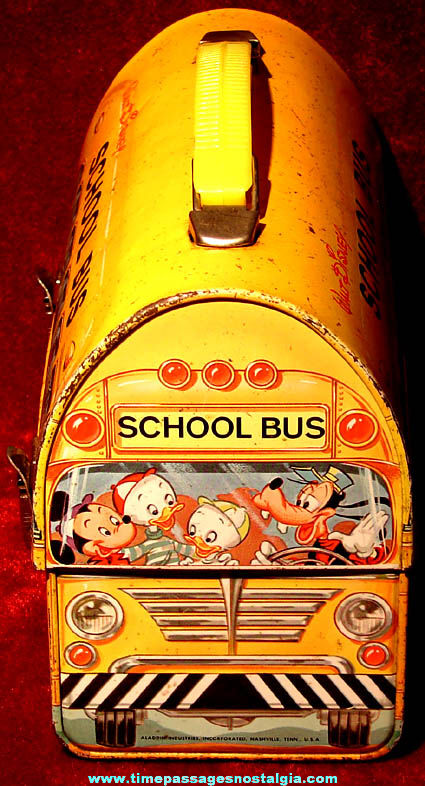 Old Walt Disney Character School Bus Aladdin Metal Lunch Box & Thermos
