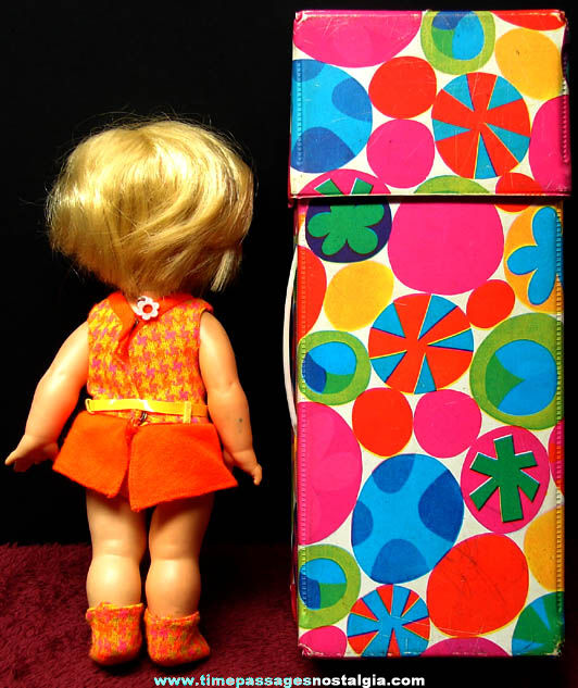 Colorful 1967 Mattel Sister Small Talk Doll with Clothing & Beddie Bye Case