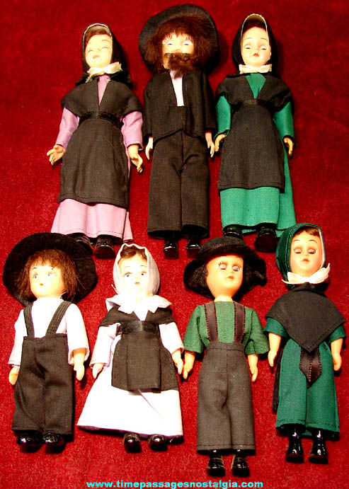 (7) Different Old Amish Family Member Toy Dolls