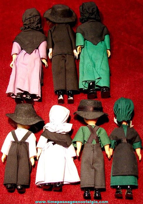 (7) Different Old Amish Family Member Toy Dolls