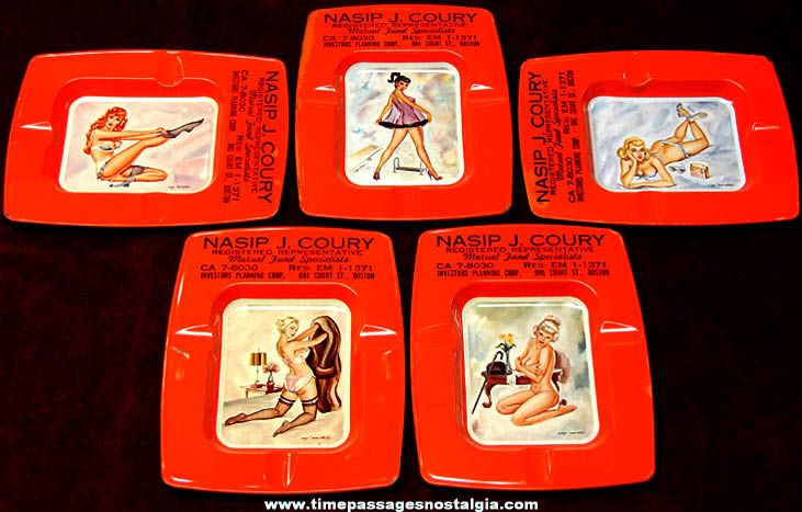 (5) Different Unused Risque Pretty Lady Advertising Premium Cigarette Ash Trays