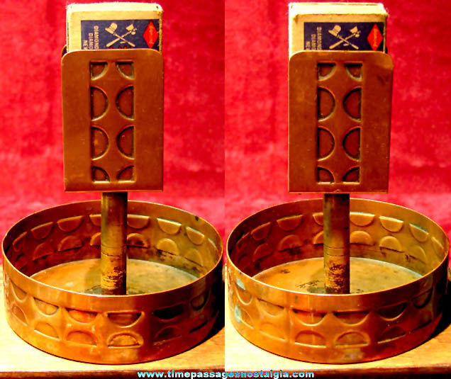 Old Copper Art Deco or Arts & Crafts Match Holder & Dispenser Ash Tray