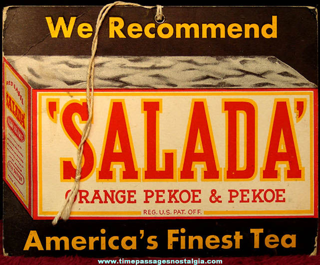 Colorful Old Salada Tea Advertising Hanging Cardboard Store Sign