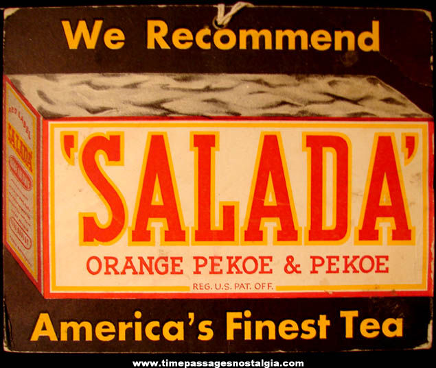 Colorful Old Salada Tea Advertising Hanging Cardboard Store Sign