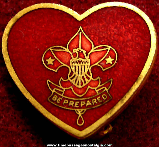 Old Enameled Metal Boy Scout Emblem Heart Pin