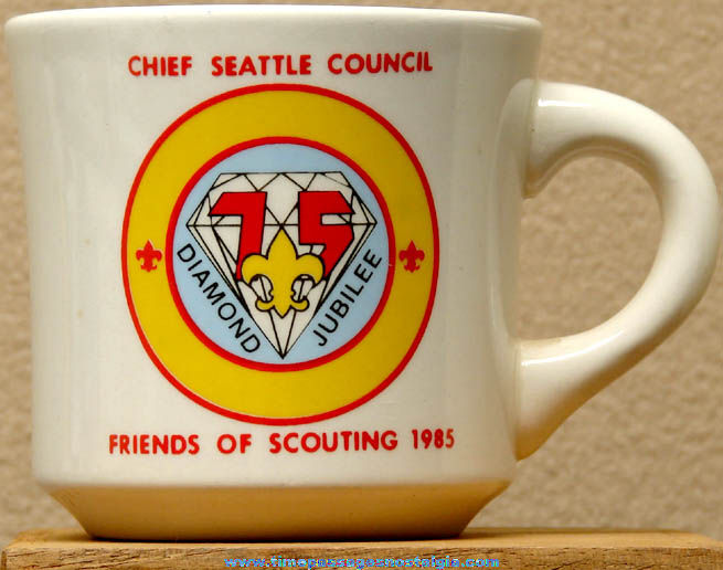 1985 Chief Seattle Council Boy Scout Diamond Jubilee Advertising Ceramic Coffee Cup