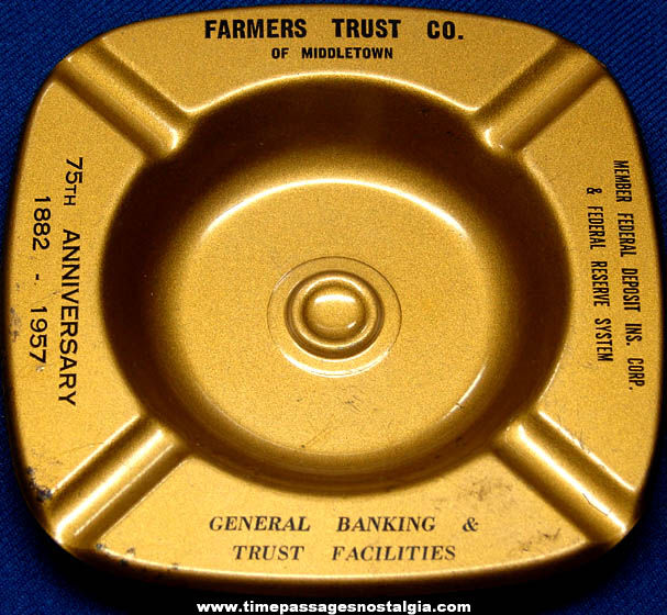 1957 Farmers Trust Company of Middletown Anniversary Advertising Premium Ash Tray