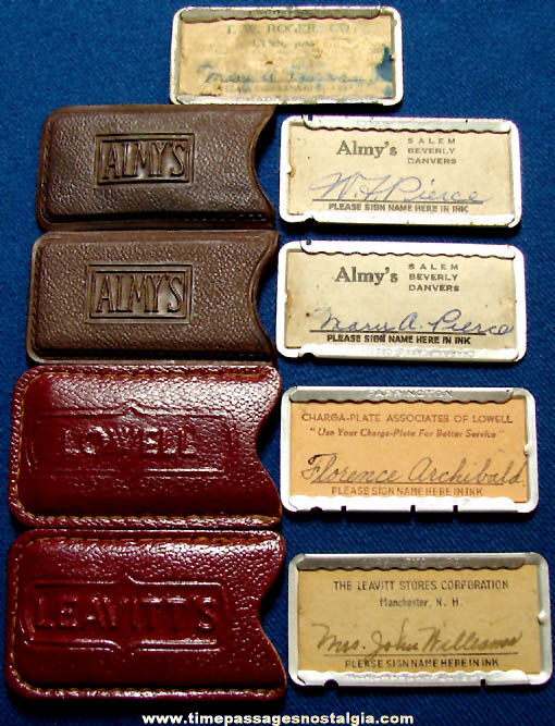 (5) Old Massachusetts & New Hampshire Metal Credit Charge Plates with Cases