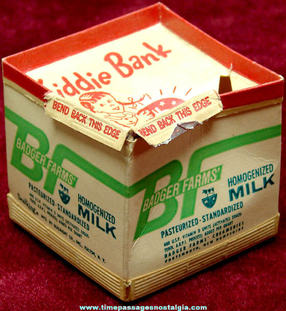 Old Badger Dairy Farm Advertising Premium Milk Carton Kiddie Coin Saving Bank