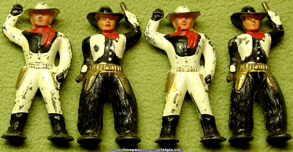 (4) Old Barclay or Manoil Painted Metal Toy Cowboy Play Set Figures