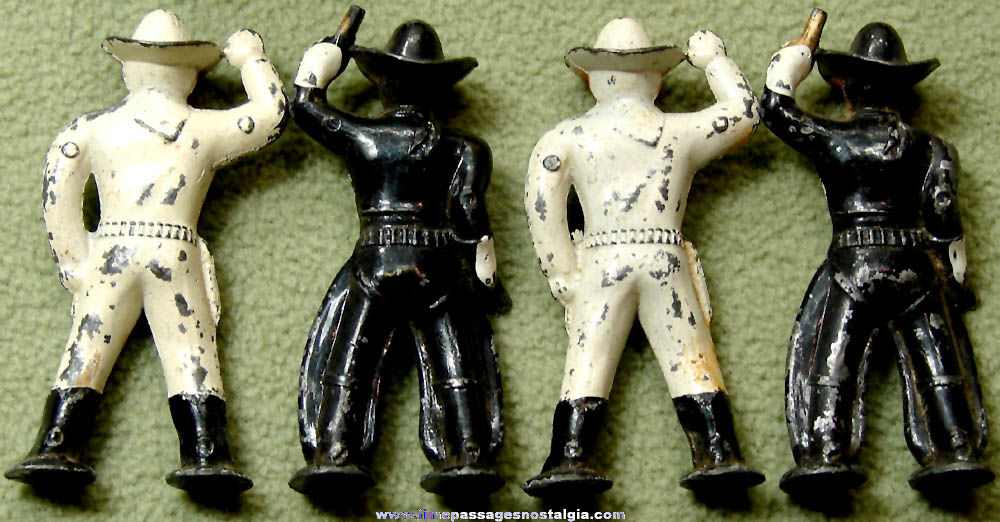 (4) Old Barclay or Manoil Painted Metal Toy Cowboy Play Set Figures