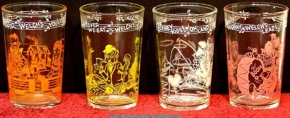 (4) Different 1953 Howdy Doody Character Welch’s Jelly Premium Drink Glasses