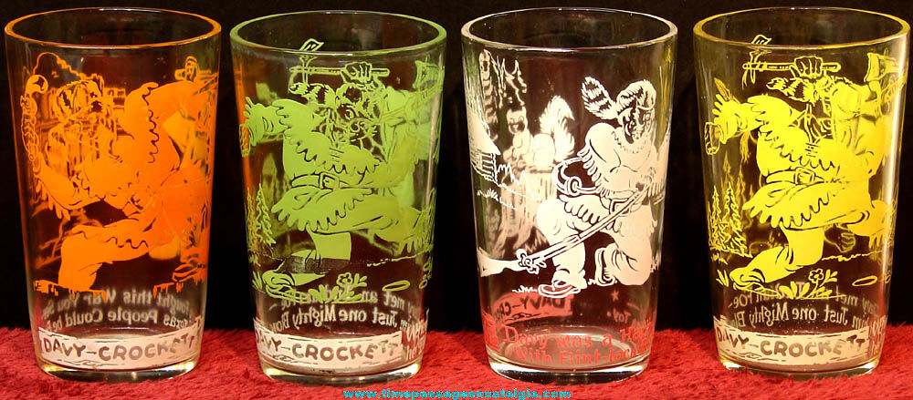 (4) 1950s Davy Crockett Character Welch’s Jelly Premium Drink Glasses