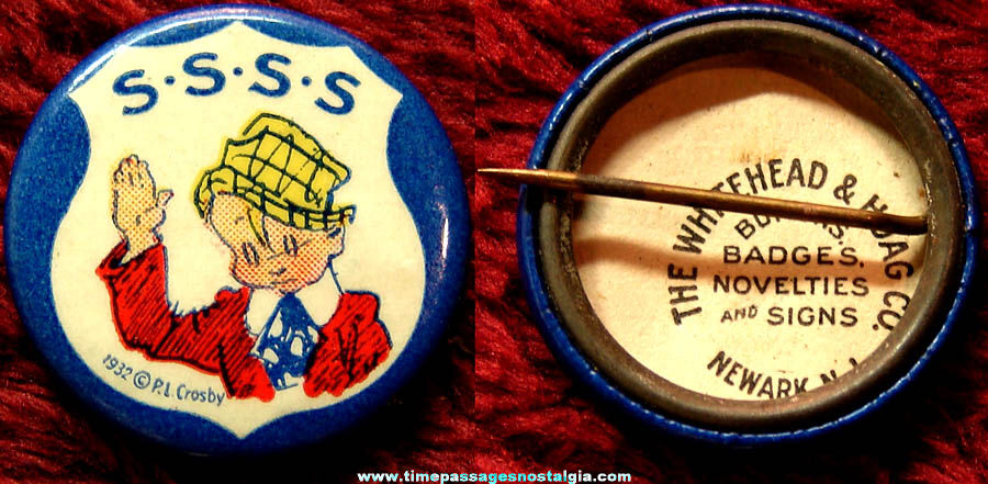 1932 Skippy’s Secret Service Society Wheaties Cereal Premium Celluloid Pin Back Button