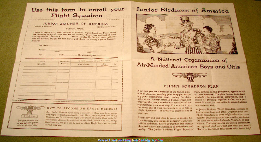 (5) 1930s Junior Birdmen of America Club Advertising Premium Paper Items