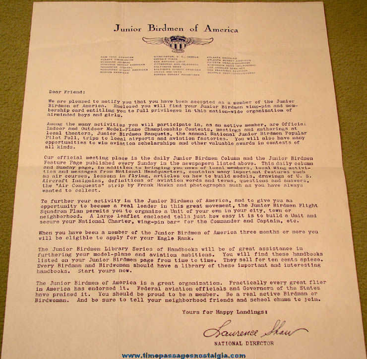 (5) 1930s Junior Birdmen of America Club Advertising Premium Paper Items