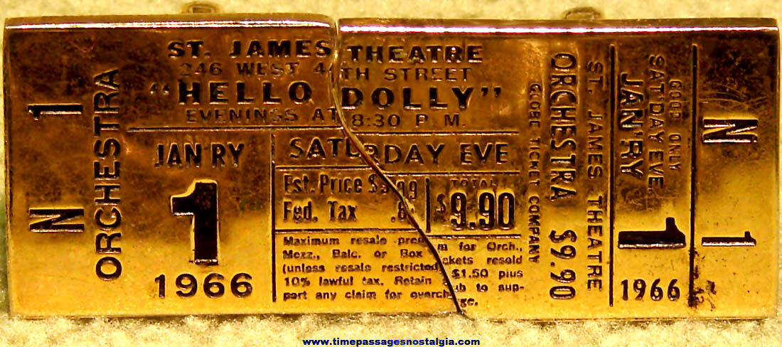 1966 St. James Theatre New York Hello Dolly Ticket Advertising Jewelry Cuff Link Set