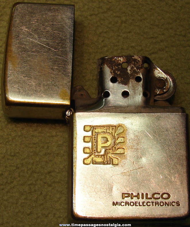Old Philco Microelectronics Advertising Metal Zippo Cigarette Lighter