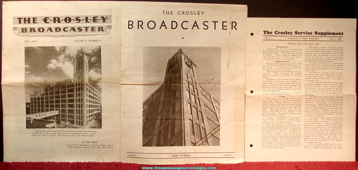 (3) 1929 - 1931 Crosley Broadcaster Radio Advertising Items