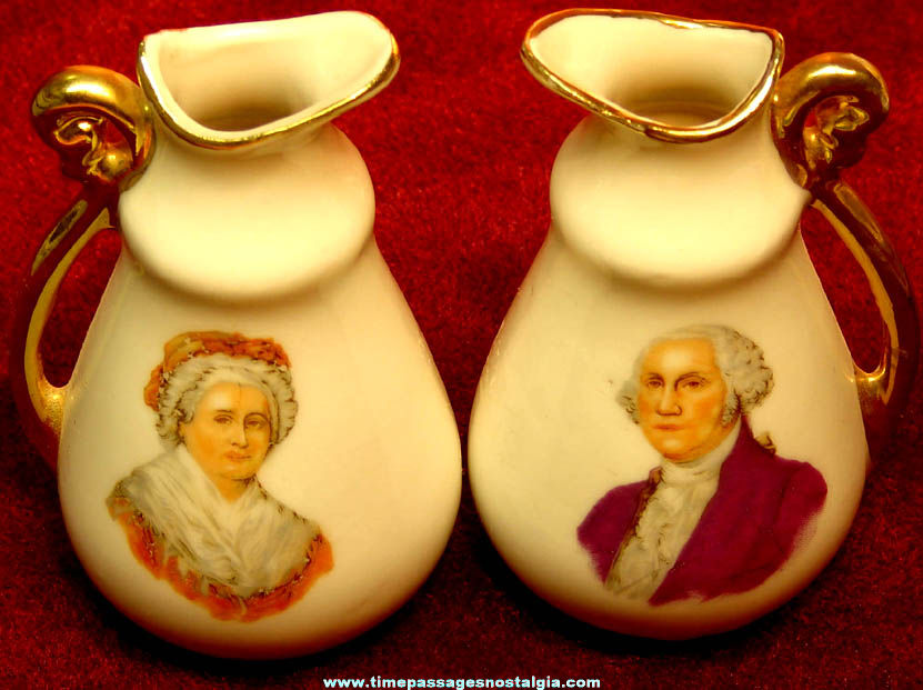 Old George & Martha Washington Advertising Souvenir Miniature Pitcher Set