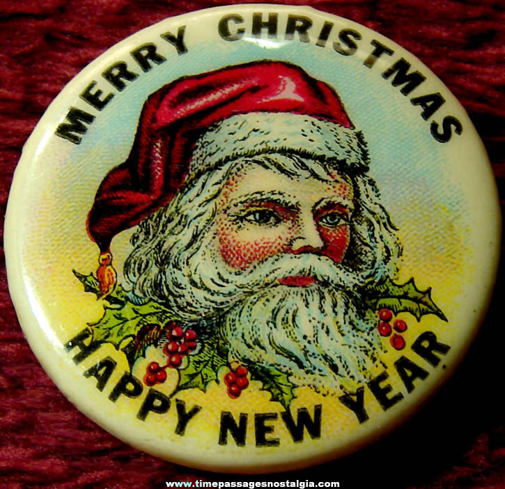 Colorful Old Santa Claus Christmas & New Year Celluloid Pin Back Button