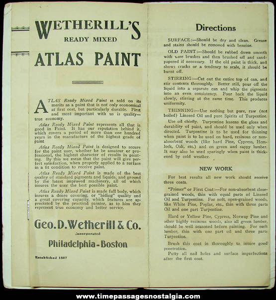 Old Wetherill’s Atlas Paint Advertising Brochure with Samples