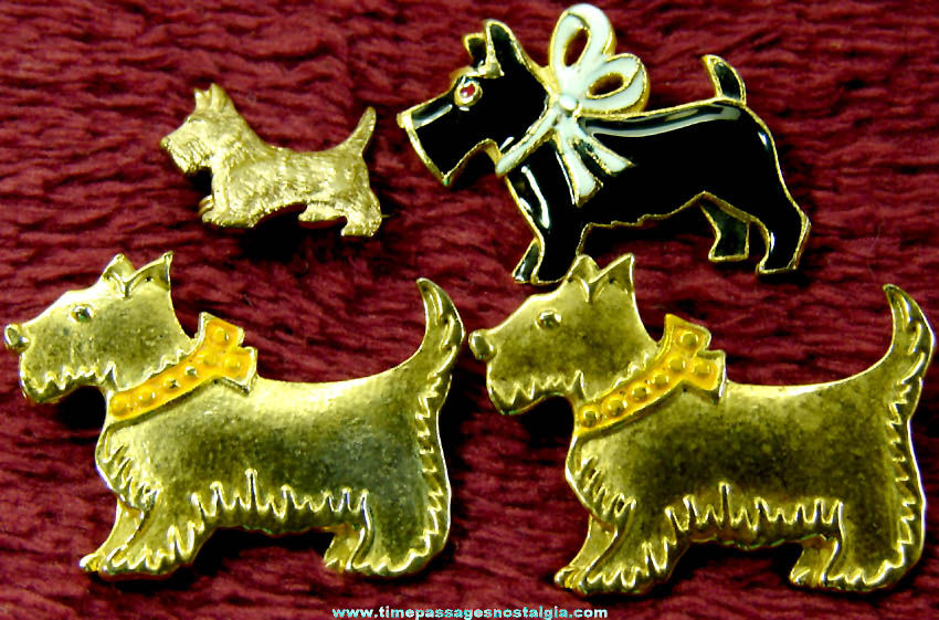 (4) Old Metal Scottish Terrier or Scottie Dog Jewelry Pins