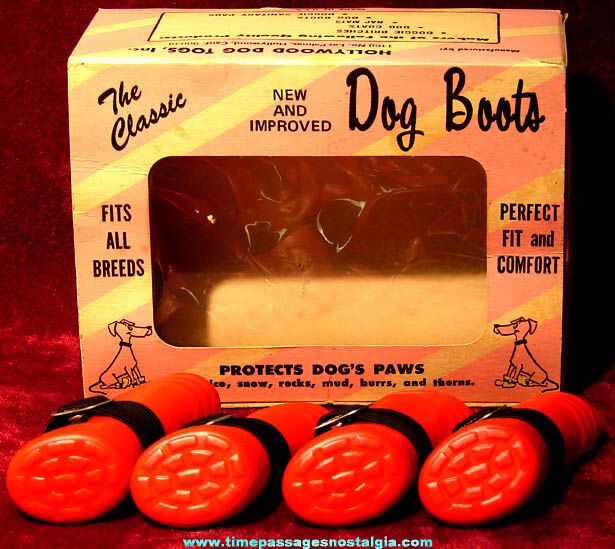 Old Unused & Boxed Set of Hollywood Dog Togs Red Rubber Dog Boots