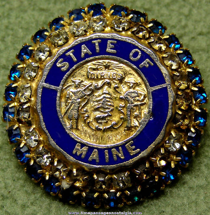 Old Great Seal of The State of Maine Brooch Pin with Stones