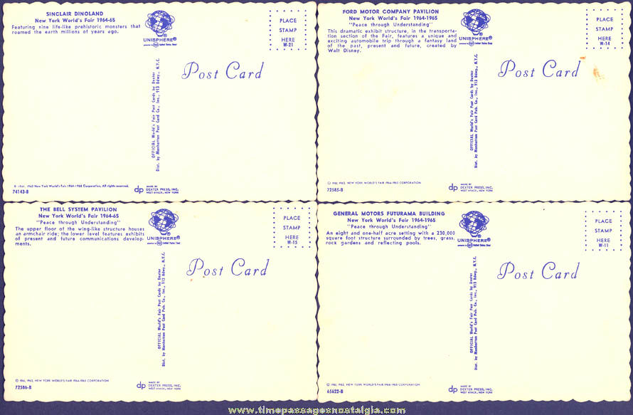 (4) Unused 1964 - 1965 New York World’s Fair Exhibit Post Cards