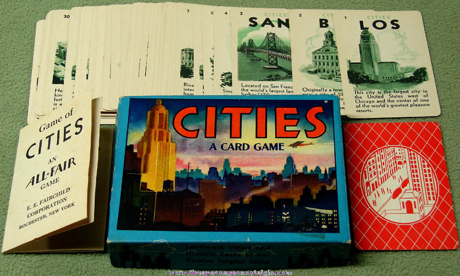 Boxed 1940s E. E. Fairchild Cities Card Game