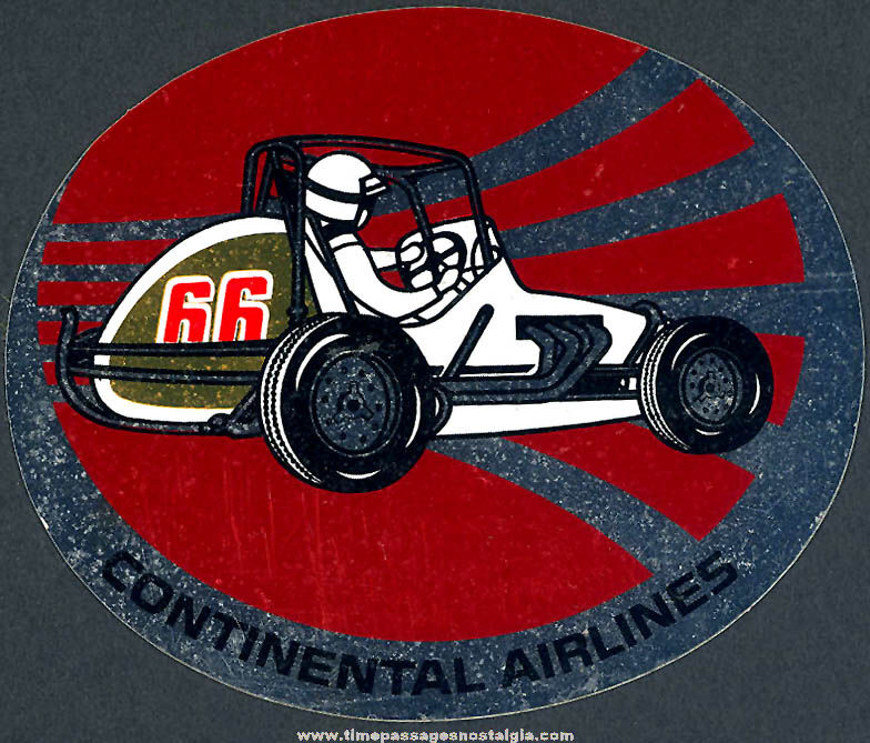Colorful Old Unused Continental Airlines Midget Auto Racing Advertising Sticker