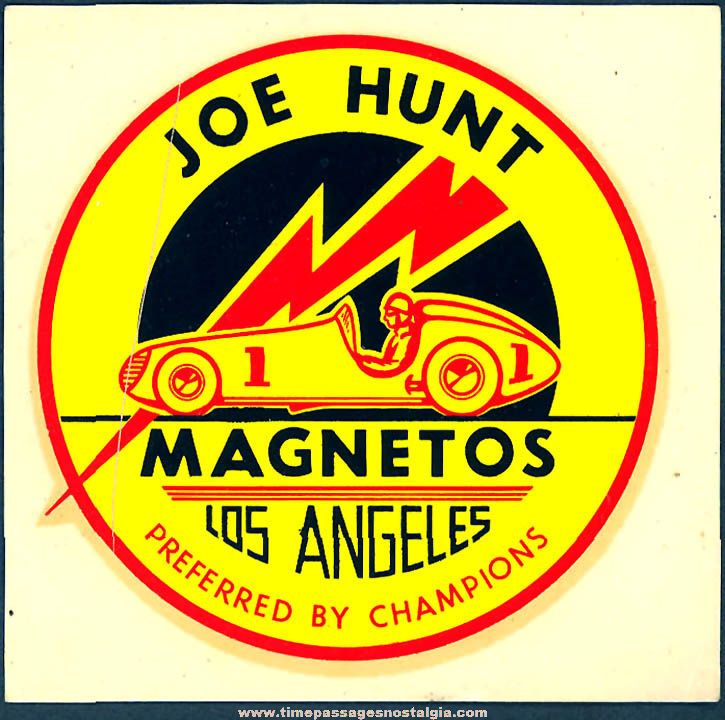 Colorful Old Unused Joe Hunt Midget Auto Racing Advertising Water Decal