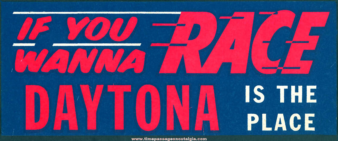 Colorful Old Unused Daytona Florida Auto Racing Advertising Bumper Sticker