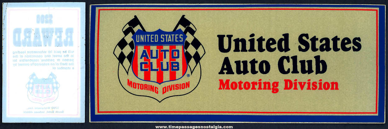 (2) Colorful Old Unused United States Auto Club Advertising Stickers