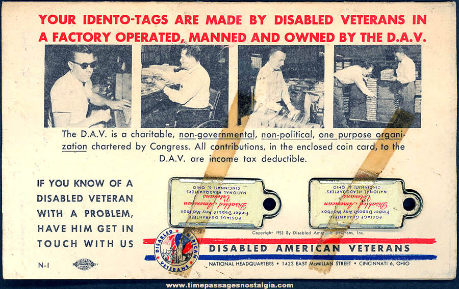 (2) Unused & Carded 1953 Massachusetts Disabled American Veterans License Plate Charms