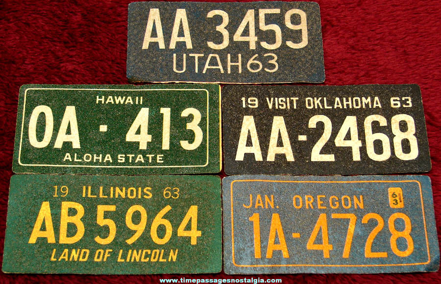 (5) Different Unused 1963 General Mills Cereal Prize License Plate Stickers