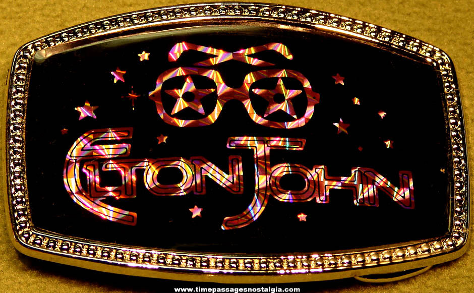 Colorful Unused 1970s Elton John Rock Music Band Metal Prism Belt Buckle