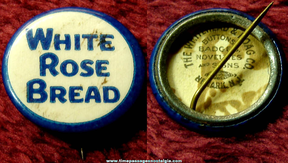 Old White Rose Bread Advertising Premium Celluloid Pin Back Button